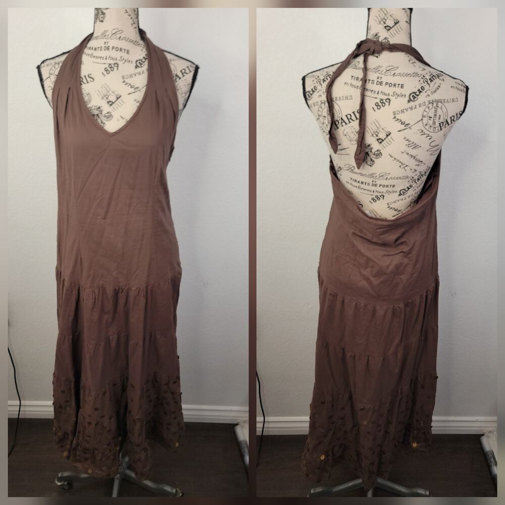 Newport News Midi Dress SZ 6 Halter Beaded Embellished Tiered Fairy 90s Y2K